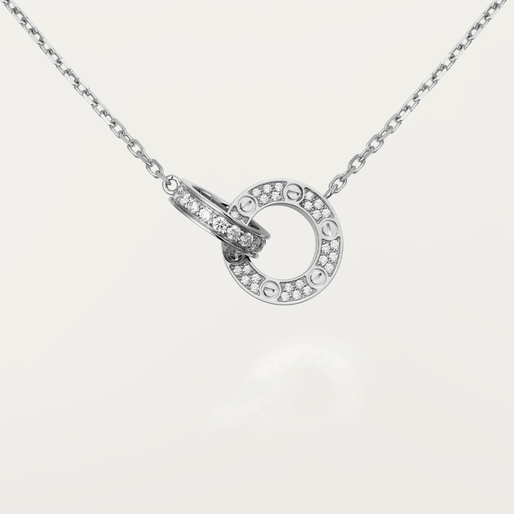 [AuraEcho]LOVE 7.6MM NECKLACE ROSE GOLD AND SILVER  FULL DIAMOND