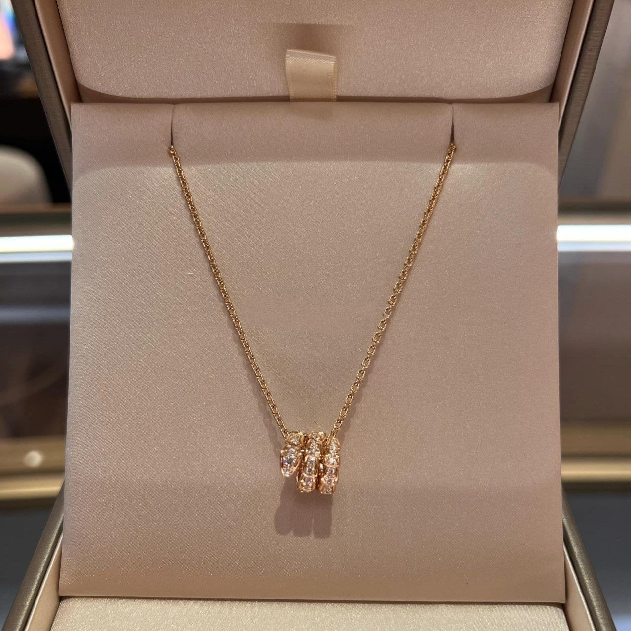 [AuraEcho]SERPENTI PINK GOLD NECKLACE DOUBLE RING DIAMOND