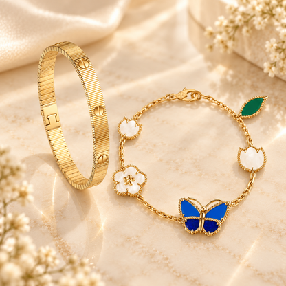 [AuraEcho] Lucky Spring Butterfly 5-Motif & LOVE Unlimited Bracelet Stack Set
