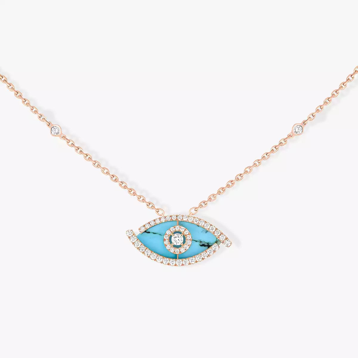 [AuraEcho]Lucky Eye Diamond Necklace in Rose Gold and Turquoise