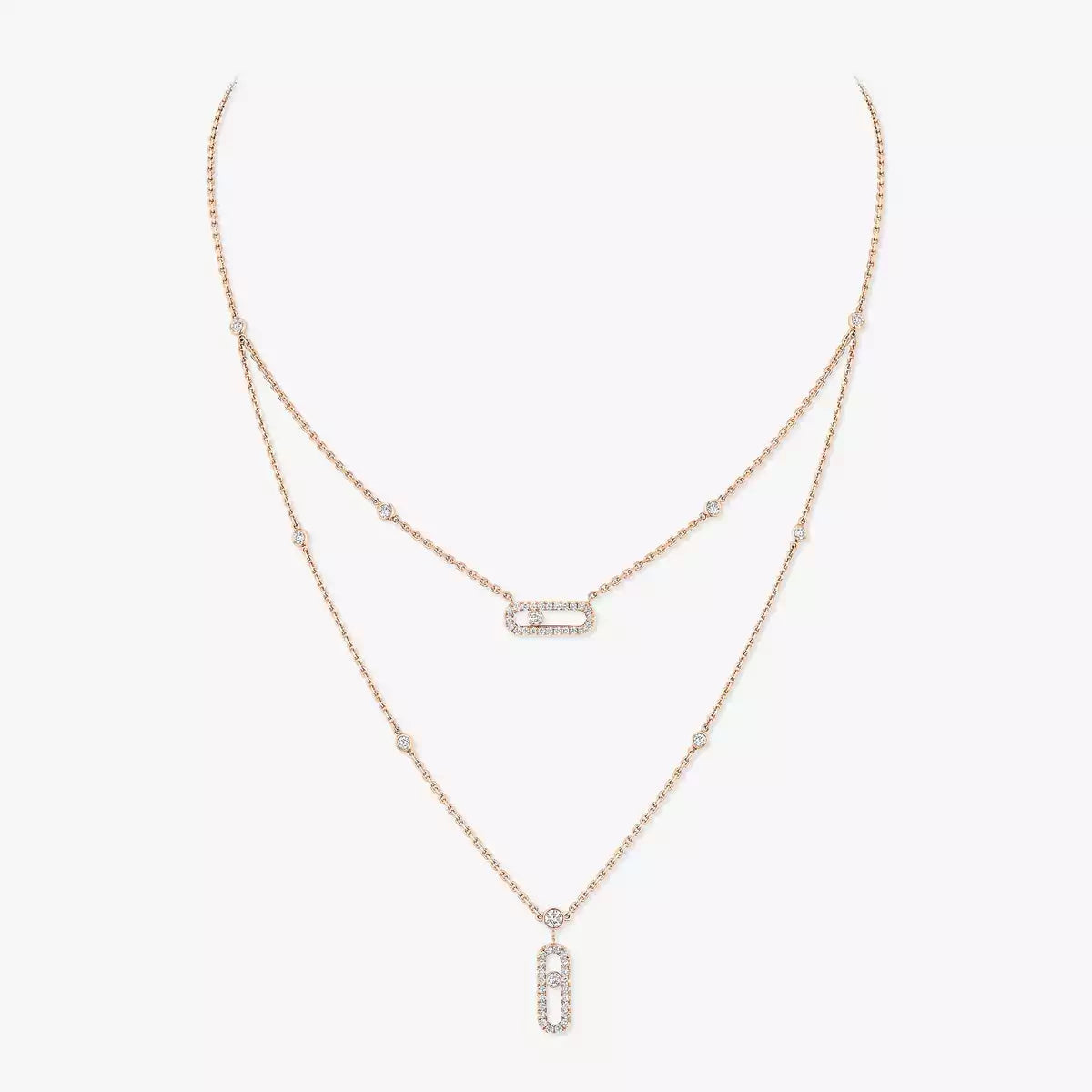 [AuraEcho]2 Rows Rose Gold Diamond Pave_ Necklace Move Uno