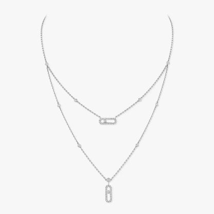 [AuraEcho]2 Rows Rose Gold Diamond Pave_ Necklace Move Uno