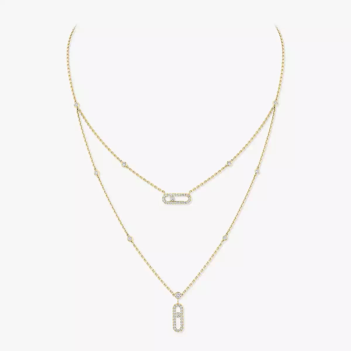 [AuraEcho]2 Rows Rose Gold Diamond Pave_ Necklace Move Uno