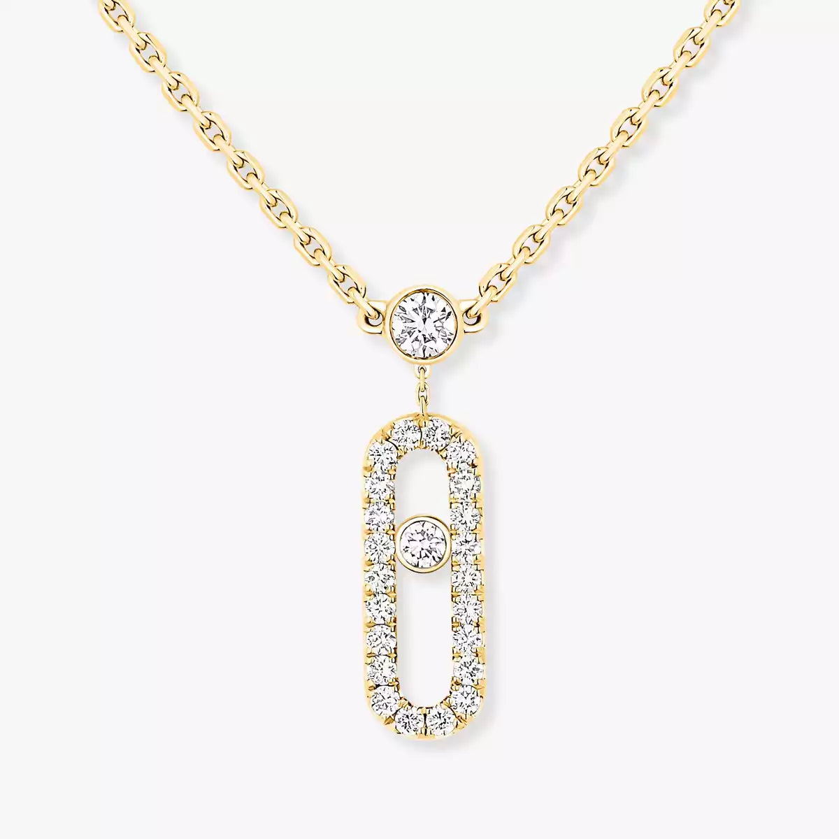 [AuraEcho]2 Rows Rose Gold Diamond Pave_ Necklace Move Uno