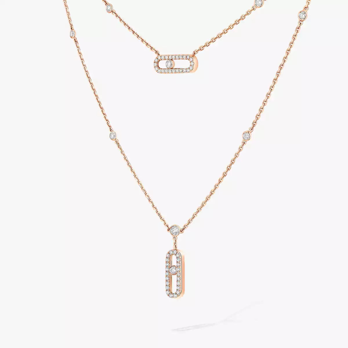 [AuraEcho]2 Rows Rose Gold Diamond Pave_ Necklace Move Uno