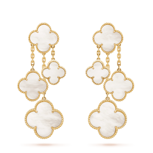 [AuraEcho]CLOVER EARRINGS WHITE MOP 4 MOTIFS GOLD